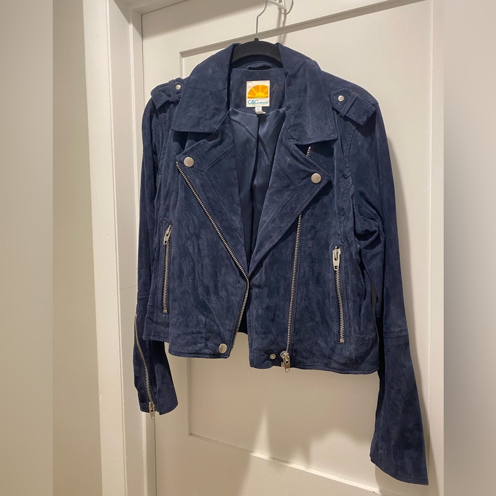 C&C California Navy Suede Leather Jacket